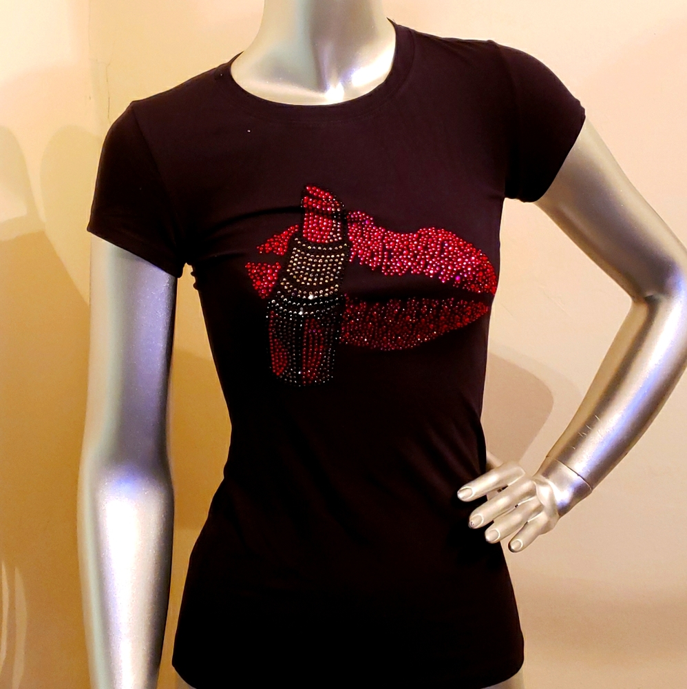 Black tee with pink bling